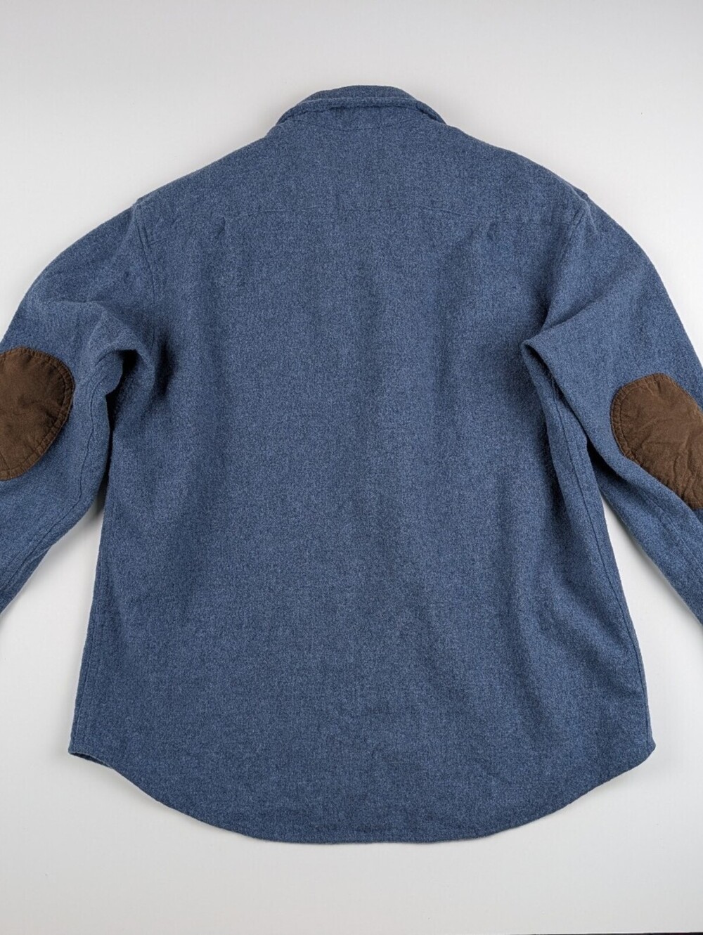 Vintage Pendleton L Blue Virgin Wool Flannel Suede Patches Cabincore Granola - Picture 9 of 10